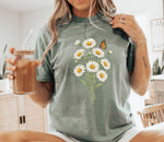 Load image into Gallery viewer, Daisy Bouquet Butterfly T-Shirt Botanical Graphic Te

