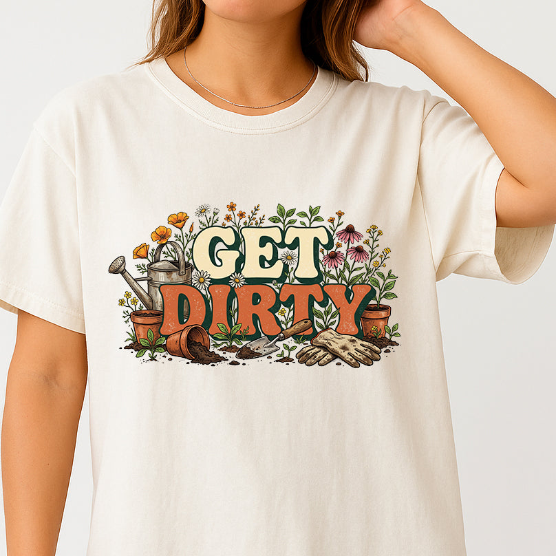 Get Dirty Gardening Shirt Retro Wildflower Plant Lover Comfort Colors Tee