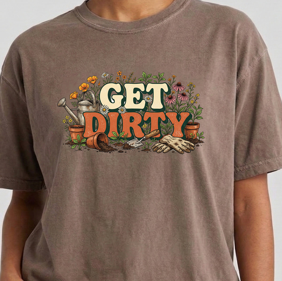 Get Dirty Gardening Shirt Retro Wildflower Plant Lover Comfort Colors Tee