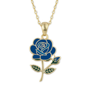 Blue Rose Flower Necklace – June Birth Flower