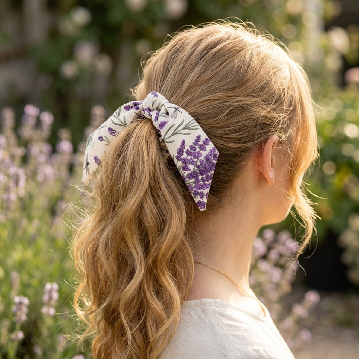 Lavender Scrunchie Floral Butterfly Hair Tie