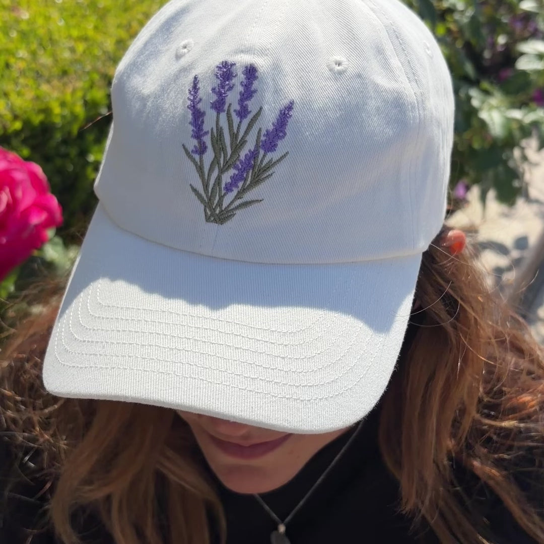 Load video: Lavender Embroidered Dad Hat