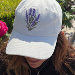 Load and play video in Gallery viewer, Lavender Embroidered Dad Hat – Botanical Flower Baseball Cap, Cottagecore Lavender Hat, Minimalist Floral Plant Lover Gift
