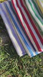 Load and play video in Gallery viewer, Red &amp; Cream Striped Tote Bag, Large Shoulder Bag, Beach Bag, Summer Market Bag, Casual Everyday Tote, Travel Bag, Boho Striped Handbag, Gift for Her
