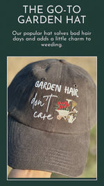Load and play video in Gallery viewer, Gardener Hat "Garden Hair, Don't Care" Embroidered Hat - Plant Lover's Cap, Nature-Inspired Baseball Hat, Gardening Gift for Her
