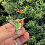 Load and play video in Gallery viewer, Hummingbird Enamel Pin • Ruby-Throated Hummingbird Pin • Nature Lover Lapel Pin • Bird Pin for Jackets Bags Hats • Colorful Garden Gift

