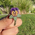 Load and play video in Gallery viewer, Pansy Flower Enamel Pin – Purple Floral Lapel Pin
