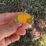 Load and play video in Gallery viewer, Pumpkin Enamel Pin – Cute Fall Lapel Pin for Jackets, Backpacks, Halloween &amp; Thanksgiving – Autumn Pin Gift for Pumpkin Lovers
