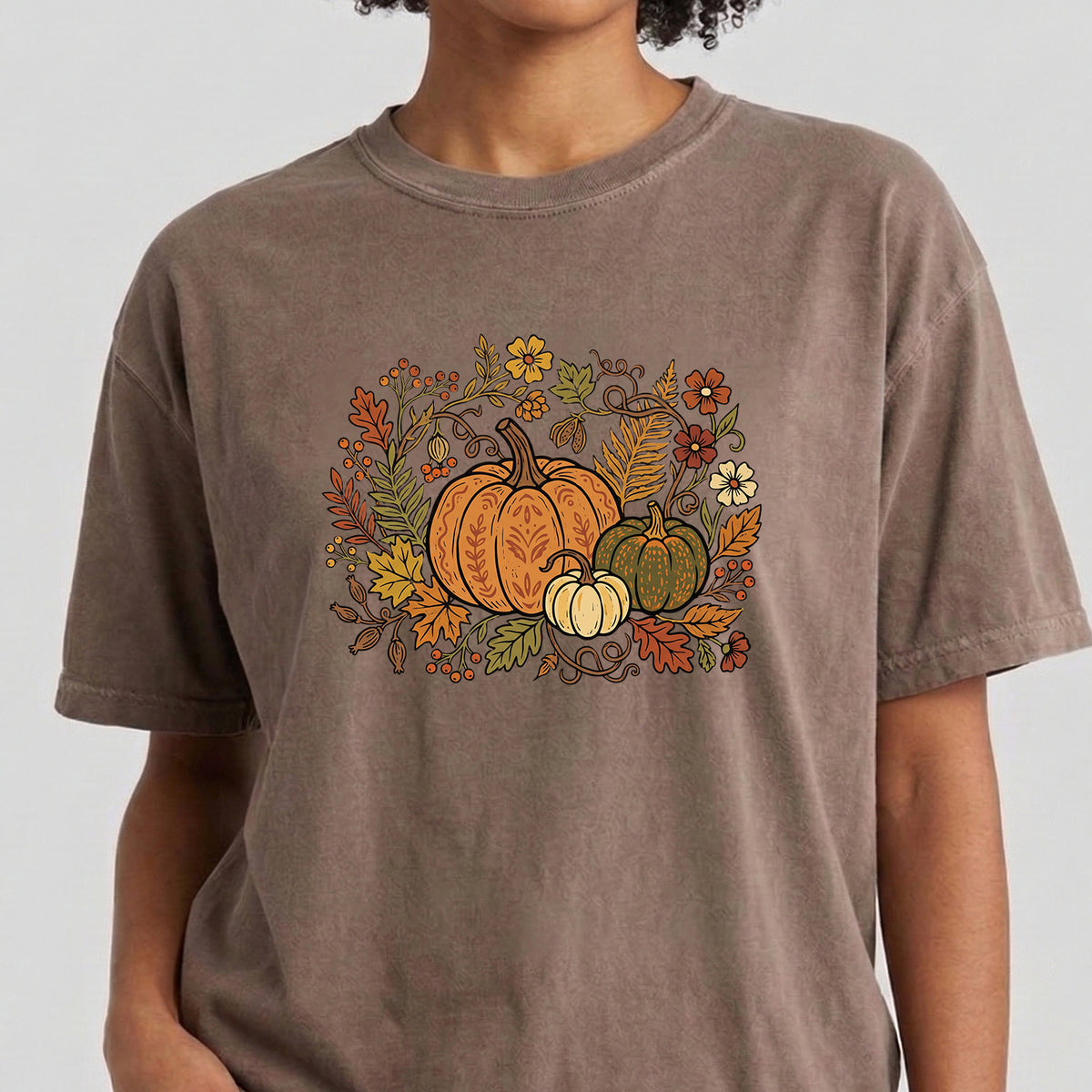 Fall Pumpkin Shirt Cottagecore Autumn Floral Comfort Colors Tee