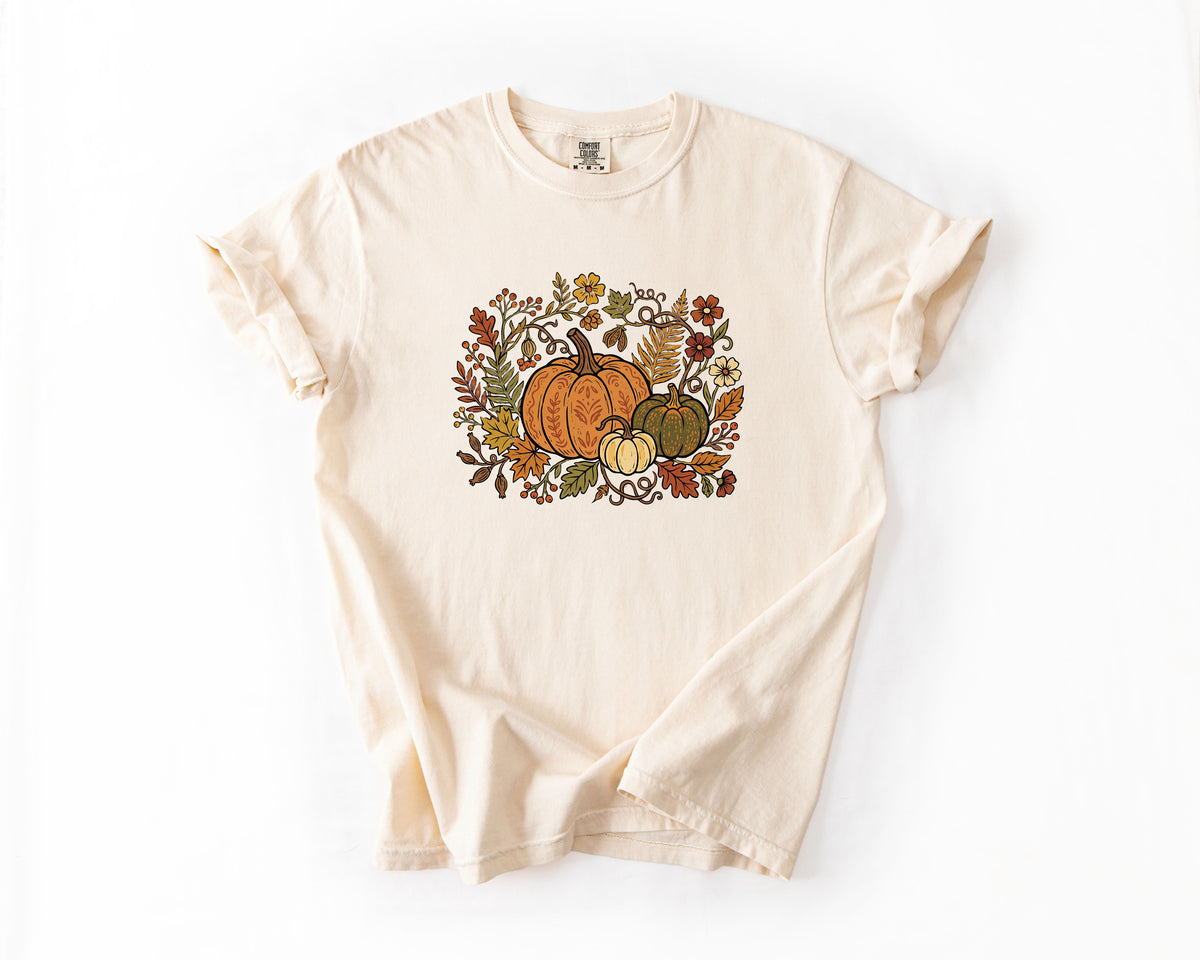 Fall Pumpkin Shirt Cottagecore Autumn Floral Comfort Colors Tee