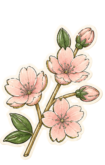 Illustrated pink cherry blossom sticker