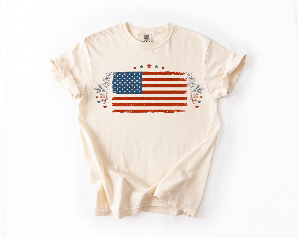 Vintage Floral American Flag T-Shirt