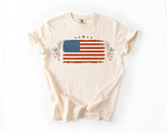Load image into Gallery viewer, Vintage American Flag Floral T-Shirt Patriotic USA Tee, Fourth of July Shirt, Independence Day Outfit
