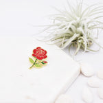 Load image into Gallery viewer, Red Rose Flower Enamel Pin | June Birth Month Flower
