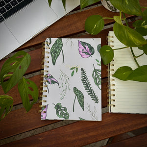 Spiral Lined Notebook - House Plants White