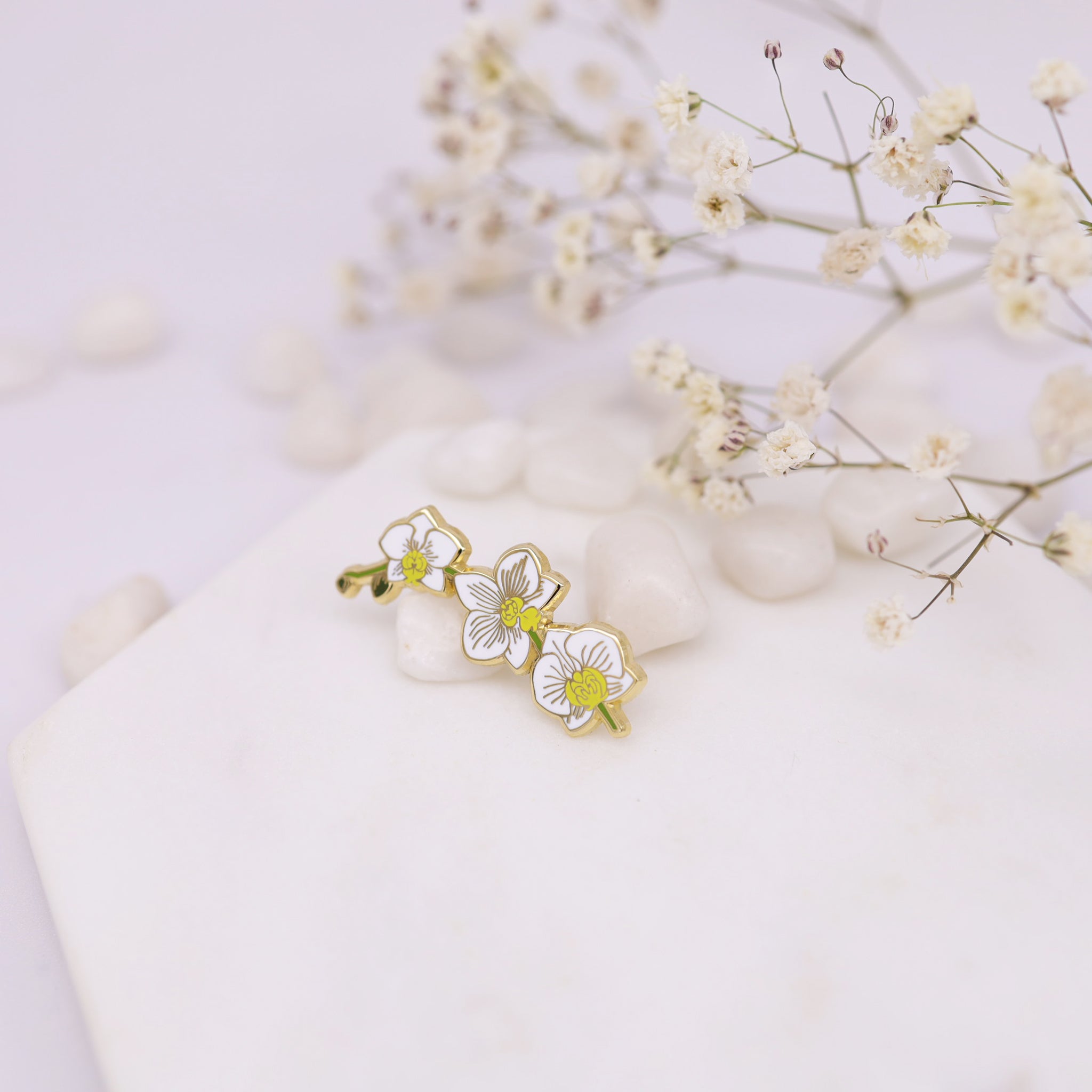 Orchid White Flower Enamel Pin | Wedding Lapel Pin
