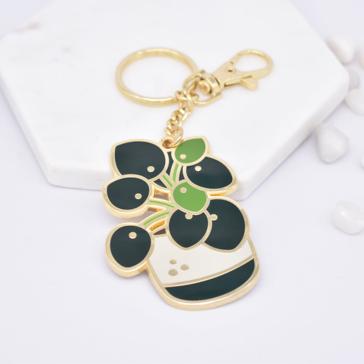 Pilea Enamel Keychain