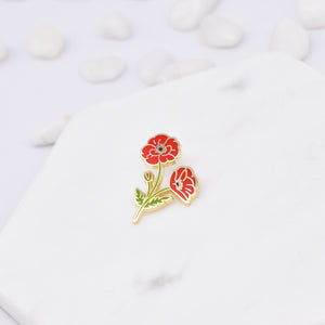 Poppy Wildflower Enamel Pin / Poppy Floral Brooch